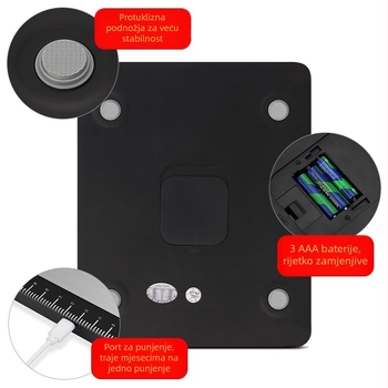 Yuedi K-28 kuhinjska vaga, elektronička, raspon mjerenja 3 g–20 kg, napajanje: punjenje/priključak na mrežu/baterija