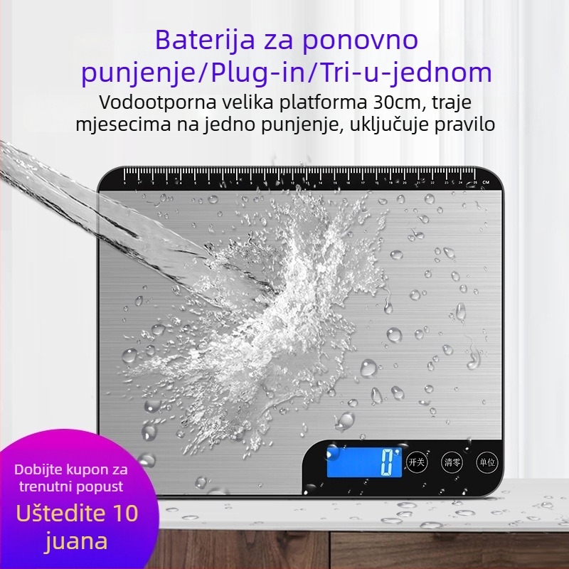 Yuedi K-28 kuhinjska vaga, elektronička, raspon mjerenja 3 g–20 kg, napajanje: punjenje/priključak na mrežu/baterija