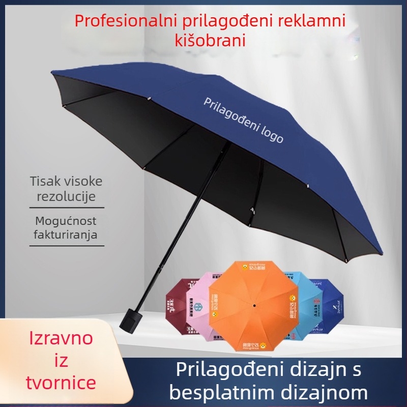 Reklamni kišobran s prilagođenim logom, sklopivi parasol, 8 rebara od željeza, 190T tkanina, UPF >50