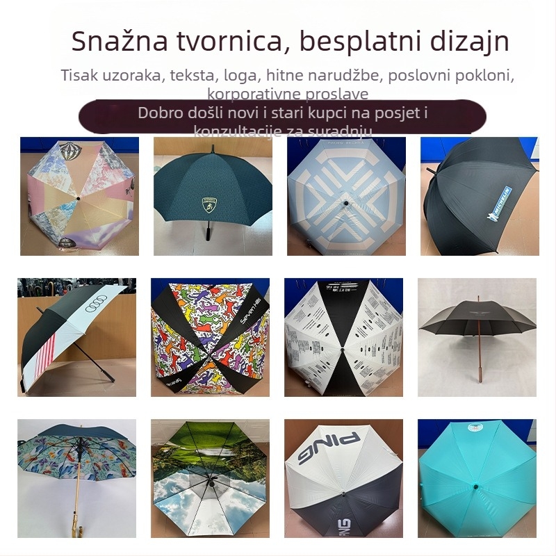 Golf kišobran s ugrađenim USB ventilatorom, 8 rebara od vlaknastog materijala, aluminijski štap, radijus 64,5 cm, mogućnost prilagođenog logotipa