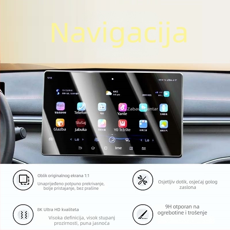 Staklena zaštita zaslona za Mercedes-Benz navigacijski zaslon, jednodo dijelna konstrukcija, premaz protiv otisaka prstiju