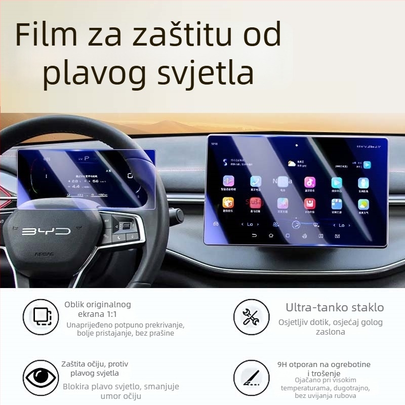 Staklena zaštita zaslona za Mercedes-Benz navigacijski zaslon, jednodo dijelna konstrukcija, premaz protiv otisaka prstiju