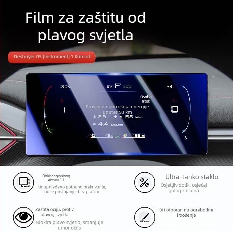 Staklena zaštita zaslona za Mercedes-Benz navigacijski zaslon, jednodo dijelna konstrukcija, premaz protiv otisaka prstiju