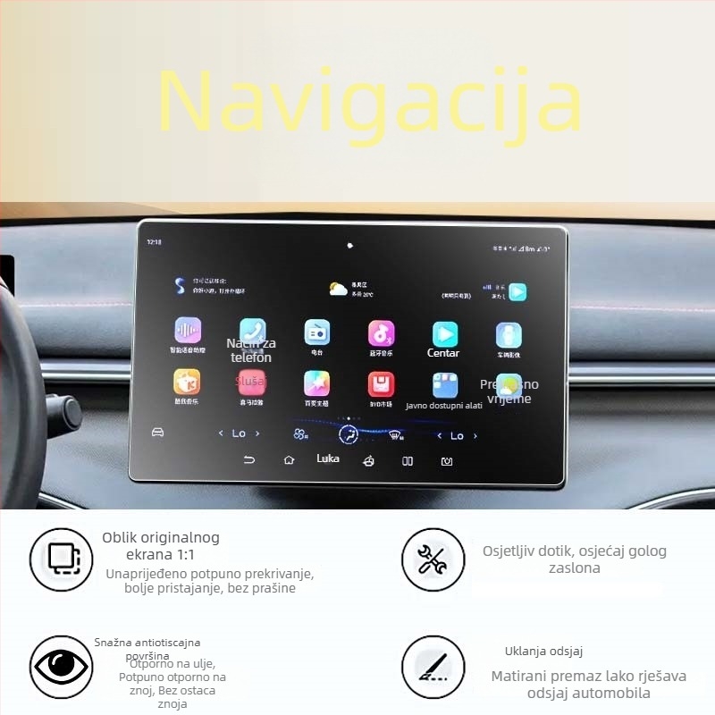 Staklena zaštita zaslona za Mercedes-Benz navigacijski zaslon, jednodo dijelna konstrukcija, premaz protiv otisaka prstiju