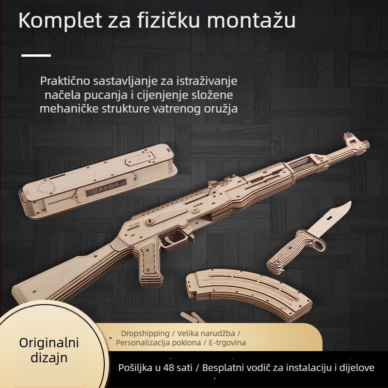 Drveni AK-47 3D puzzle za slaganje – DIY model (drvo, 3D puzzle, DIY-friendly, prilagodba dostupna, za uzrast 14+)