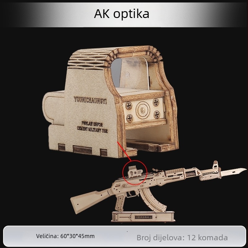 Drveni AK-47 3D puzzle za slaganje – DIY model (drvo, 3D puzzle, DIY-friendly, prilagodba dostupna, za uzrast 14+)