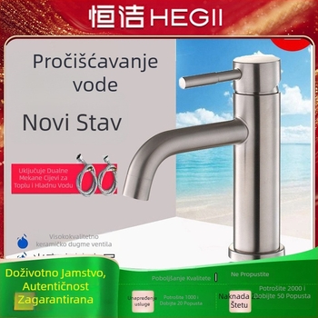 Slavina za umivaonik od 304 nehrđajućeg čelika, miješanje tople i hladne vode, jednoplošna montaža, podizno otvaranje, keramički disk ventil