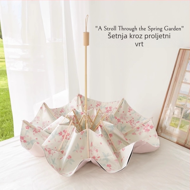 Dvoslojni sunčani kišobran s UV zaštitom UPF>50, 8 rebara od aluminija, osovina od legure, drška od čvrstog drveta, platno Impact 190T, ručno otvaranje i zatvaranje, moguće tiskanje logotipa, prilagodljivo