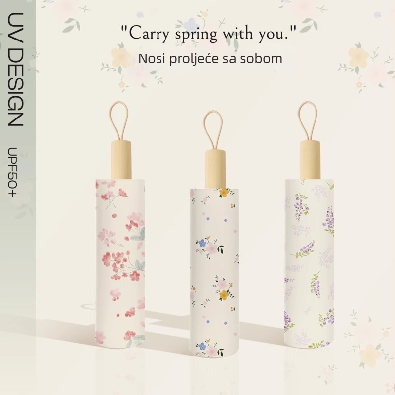 Dvoslojni sunčani kišobran s UV zaštitom UPF>50, 8 rebara od aluminija, osovina od legure, drška od čvrstog drveta, platno Impact 190T, ručno otvaranje i zatvaranje, moguće tiskanje logotipa, prilagodljivo