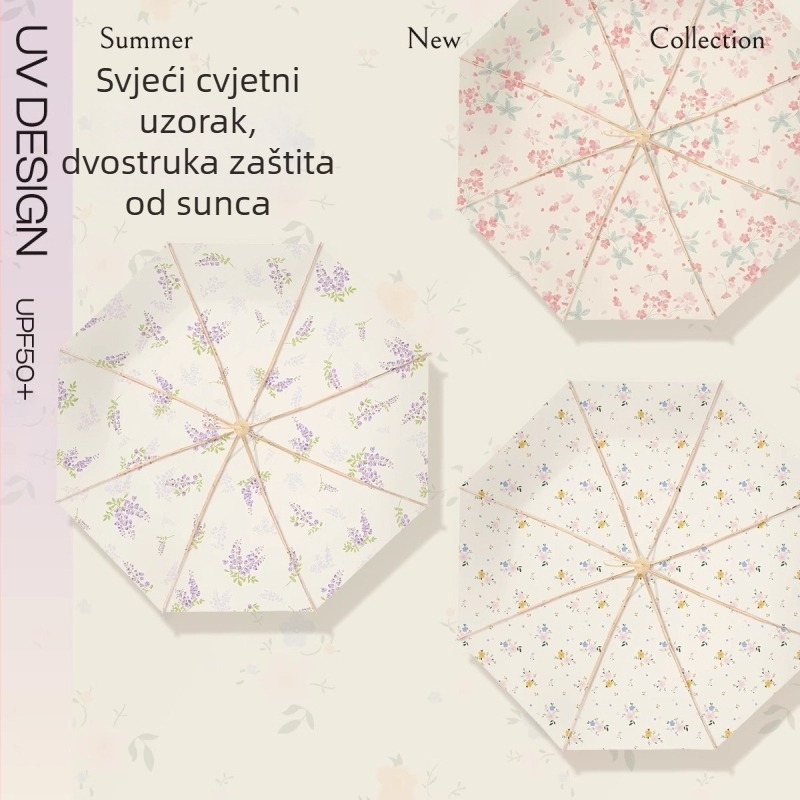 Dvoslojni sunčani kišobran s UV zaštitom UPF>50, 8 rebara od aluminija, osovina od legure, drška od čvrstog drveta, platno Impact 190T, ručno otvaranje i zatvaranje, moguće tiskanje logotipa, prilagodljivo