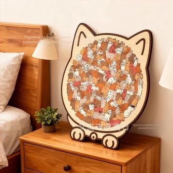 Drveni puzzle s mačkom – za početnike, DIY kompatibilan, plosni puzzle, za uzrast 7–14 godina