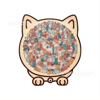 Drveni puzzle s mačkom – za početnike, DIY kompatibilan, plosni puzzle, za uzrast 7–14 godina