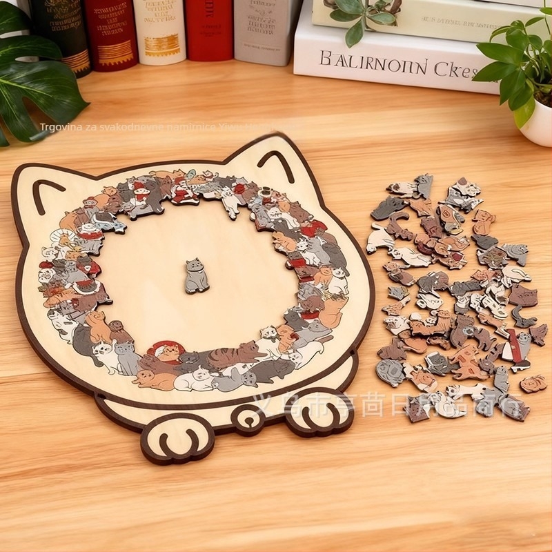 Drveni puzzle s mačkom – za početnike, DIY kompatibilan, plosni puzzle, za uzrast 7–14 godina