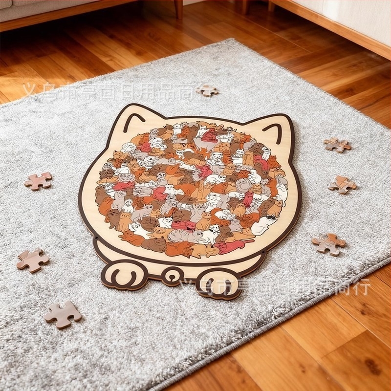 Drveni puzzle s mačkom – za početnike, DIY kompatibilan, plosni puzzle, za uzrast 7–14 godina