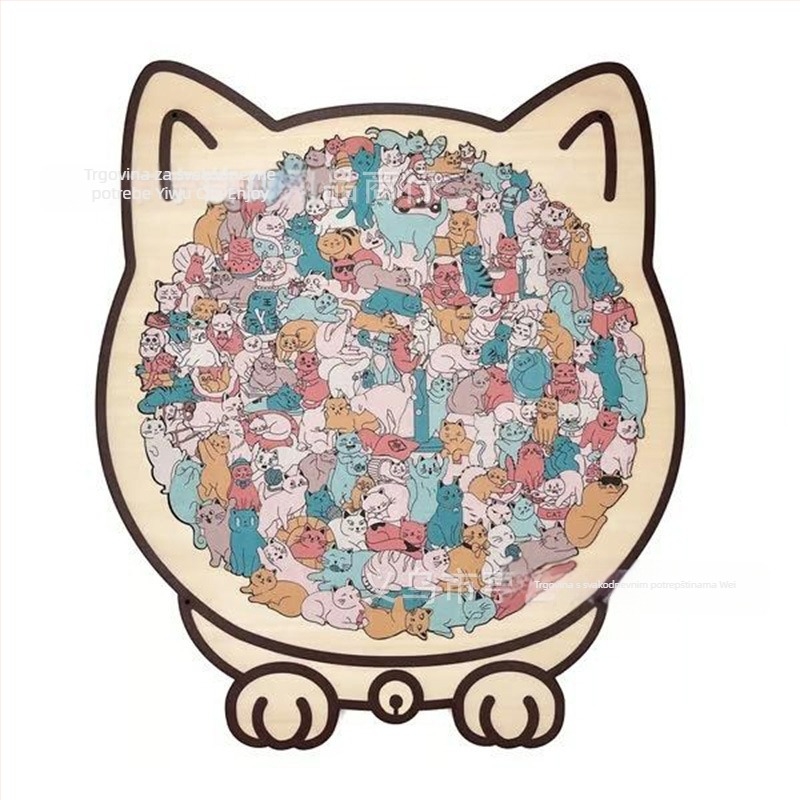 Drveni puzzle s mačkom – za početnike, DIY kompatibilan, plosni puzzle, za uzrast 7–14 godina