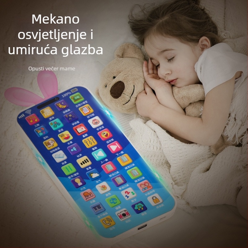 Dječji edukativni telefon s ušima zeca, interaktivna glazba i priče, žvačkanje igračka, baterijsko napajanje (0–3 godine; baterijsko napajanje; interaktivno; glazba i priče; žvačkanje)