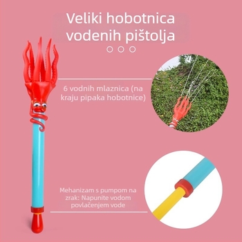 Pistolj za vodu s oblikom hobotnice za djecu 4–6 godina – plastična igračka, raspršivanje vode, vučni mehanizam, plaža igračka