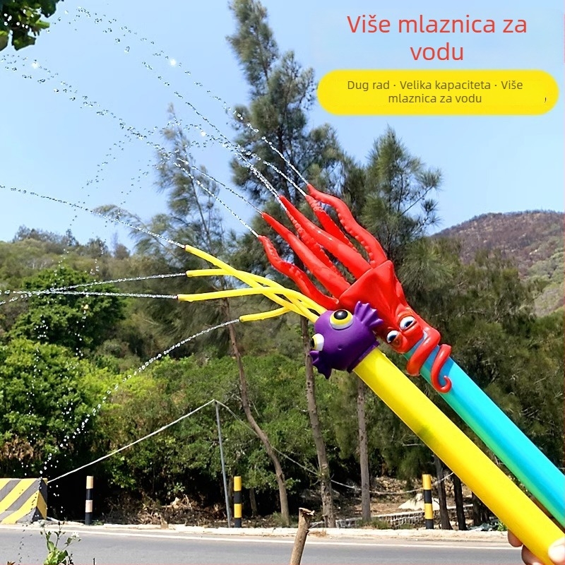 Pistolj za vodu s oblikom hobotnice za djecu 4–6 godina – plastična igračka, raspršivanje vode, vučni mehanizam, plaža igračka