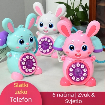 Mali crtani zeko muzički telefon – edukativna igračka s 6 načina, svijetla glazba, simulacija analognog telefona, plastična, za djecu 4–6 godina