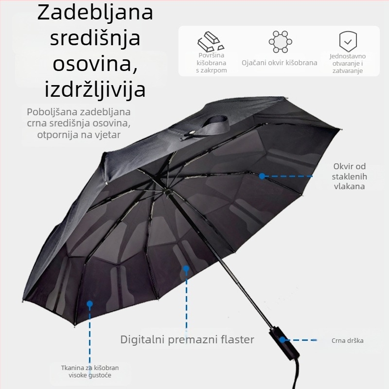 Prilagodljivi trodijelni automatski kišobran za muškarce, velika veličina, vrhunski poslovni kišobran za kišu i sunce.