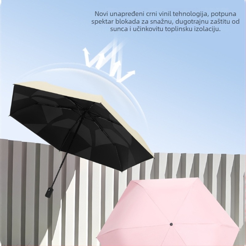 Automatski kišobran u dizajnu perja s UV zaštitom UPF>50, 6 vlaknastih rebara, tkanina 210T s vinilnim ljepilom, moguć tisak logotipa