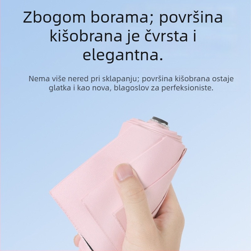 Automatski kišobran u dizajnu perja s UV zaštitom UPF>50, 6 vlaknastih rebara, tkanina 210T s vinilnim ljepilom, moguć tisak logotipa