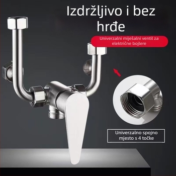 Nerđajući čelični električni bojler s U-oblikovanim miješnim ventiliom za tuš, model BSH-8803, radni tlak 0.8, hladna voda 5, topla voda 100, protok izlaza 6–10