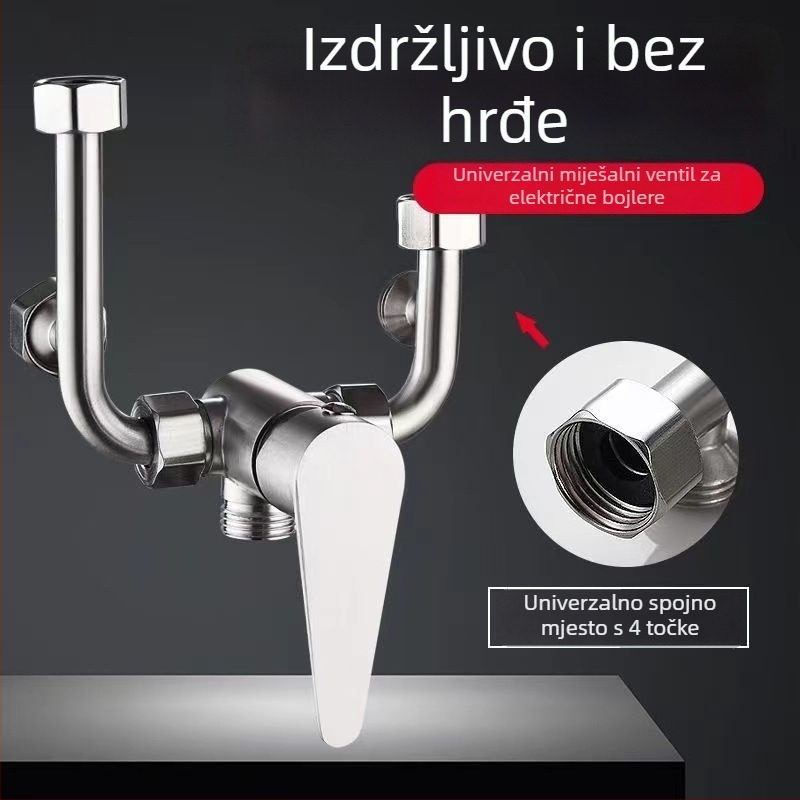 Nerđajući čelični električni bojler s U-oblikovanim miješnim ventiliom za tuš, model BSH-8803, radni tlak 0.8, hladna voda 5, topla voda 100, protok izlaza 6–10