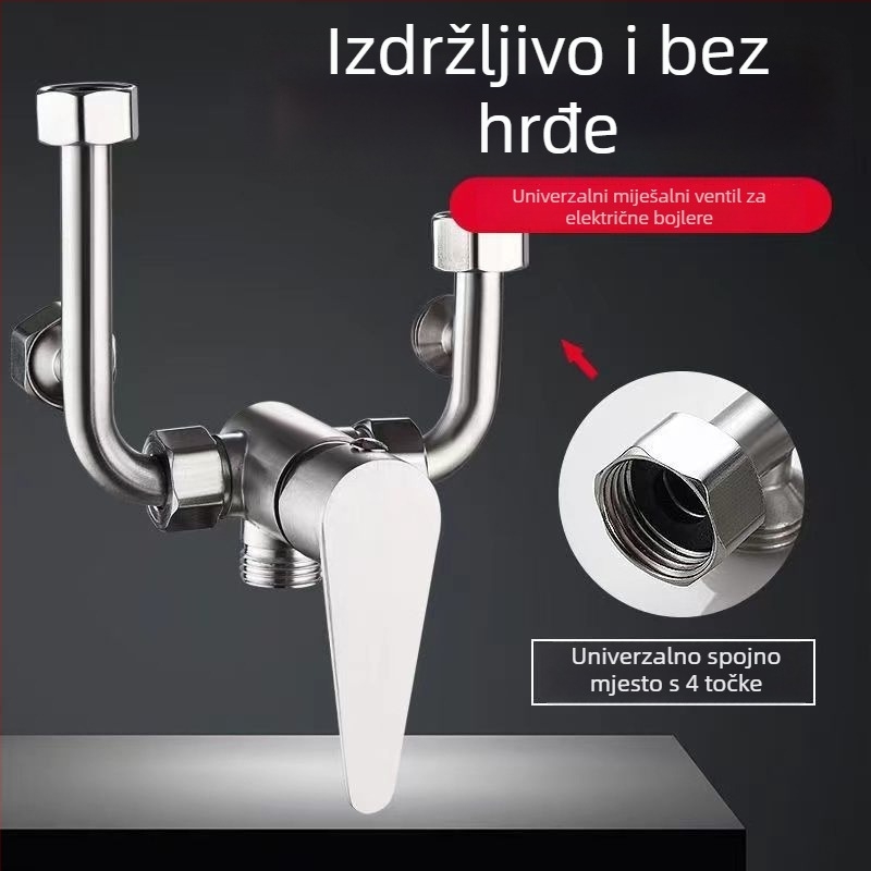 Nerđajući čelični električni bojler s U-oblikovanim miješnim ventiliom za tuš, model BSH-8803, radni tlak 0.8, hladna voda 5, topla voda 100, protok izlaza 6–10