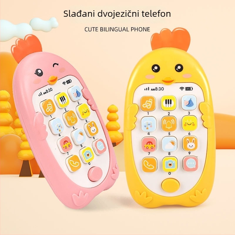 Edukativni dječji telefon-igračica s dvojezičnim učenjem, glazbom i interaktivnim pričama; plastično kućište, baterijsko napajanje, za djecu od 4 do 6 godina