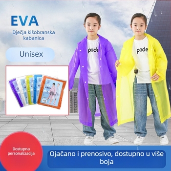 Dječji EVA kišni pončo, višekratno upotrebljivi kišni mantil, EVA tkanina 0,1–0,5 mm, vodootporni sloj PE ljepila, pakirano u vrećici, moguć logotip