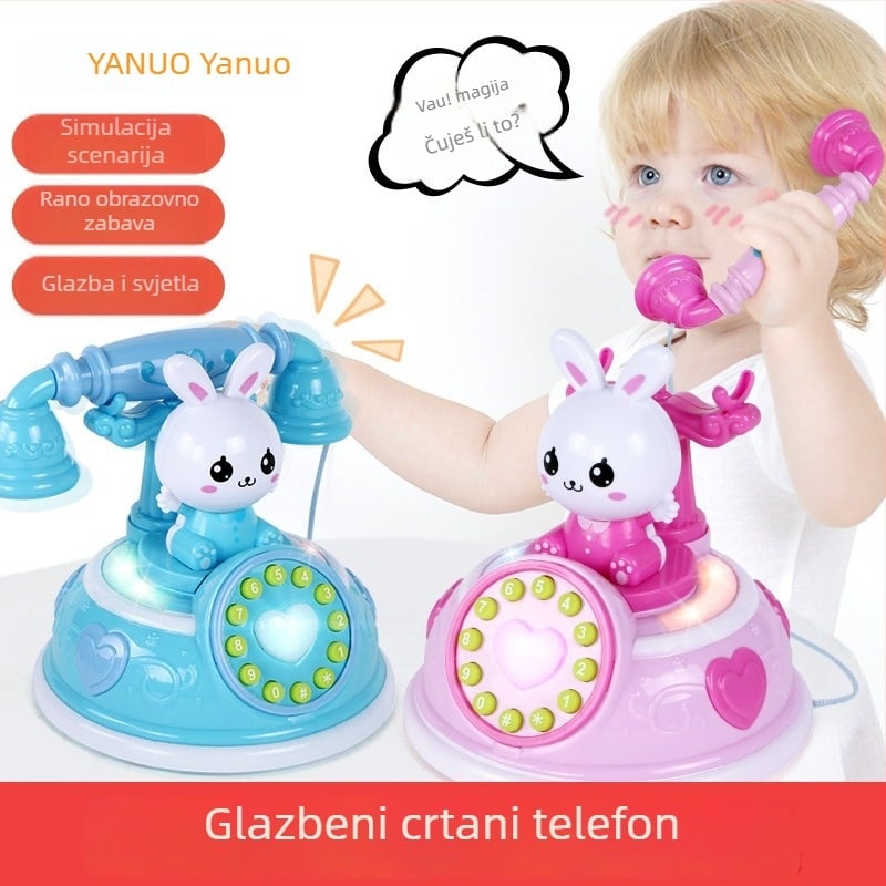 Dječji retro telefon za rani odgoj — igračka s glazbom/glasom, plastika, uzrast 0–3 godina