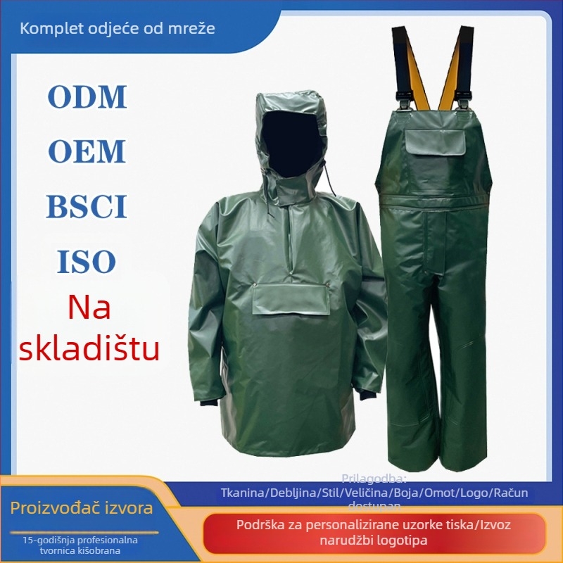 Ribolovni kišni komplet s wadersima, naramenicama i čizmama za hodanje po vodi – teški vodootporni komplet s PVC ljepilom, debljina tkanine 0,45–0,65