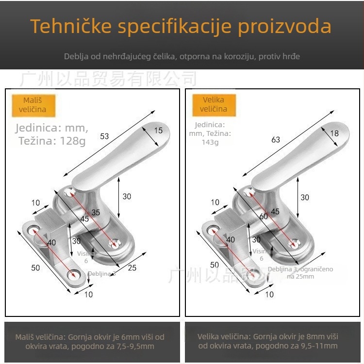 Zaptiva za vrata tipa F, 304 nehrđajući čelik, brušeni završetak, moderan dizajn