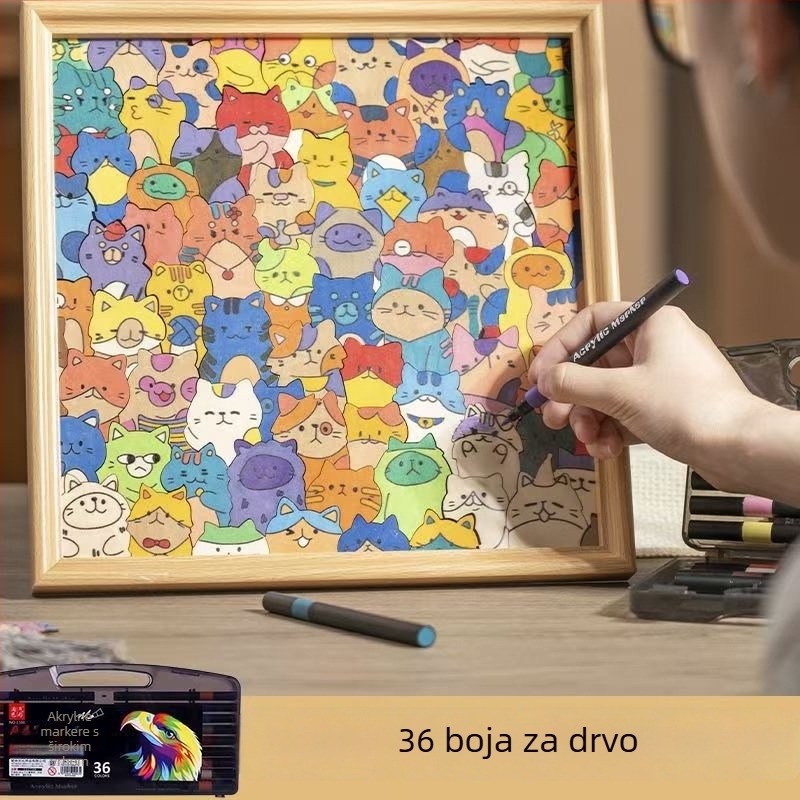 Drveni DIY 3D puzzle s foto okvirom – neobični oblici blokova, ručno oslikan motiv mačke, za djecu 4–6 godina.