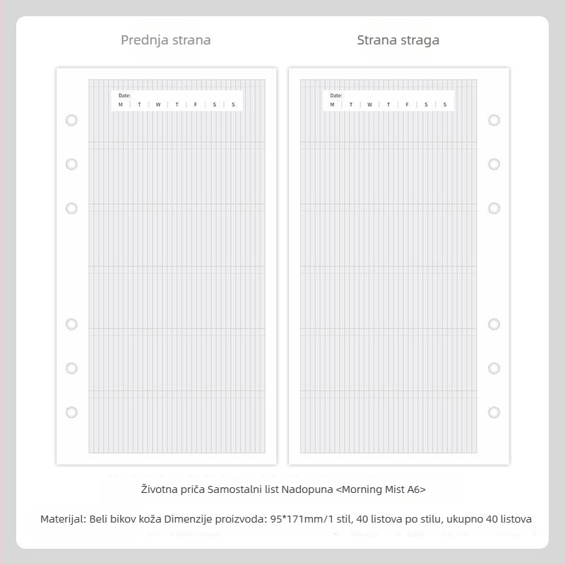 Mr.paper M5 unutarnje stranice bilježnice – papir od drvene celuloze – 10 stranica – kompatibilno s M5 rupama