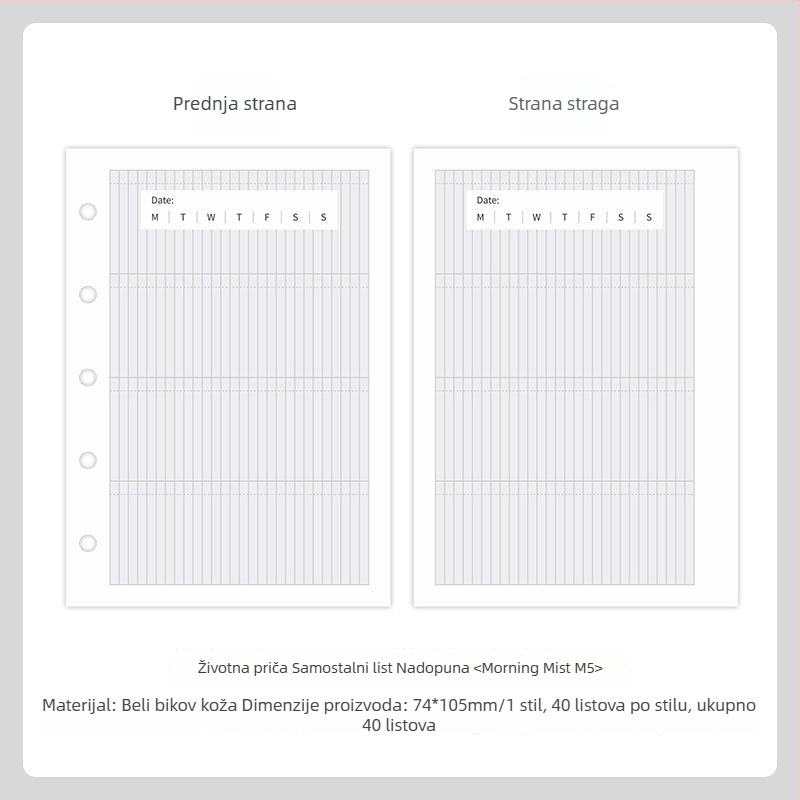 Mr.paper M5 unutarnje stranice bilježnice – papir od drvene celuloze – 10 stranica – kompatibilno s M5 rupama