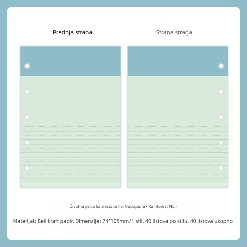 Mr.paper M5 unutarnje stranice bilježnice – papir od drvene celuloze – 10 stranica – kompatibilno s M5 rupama