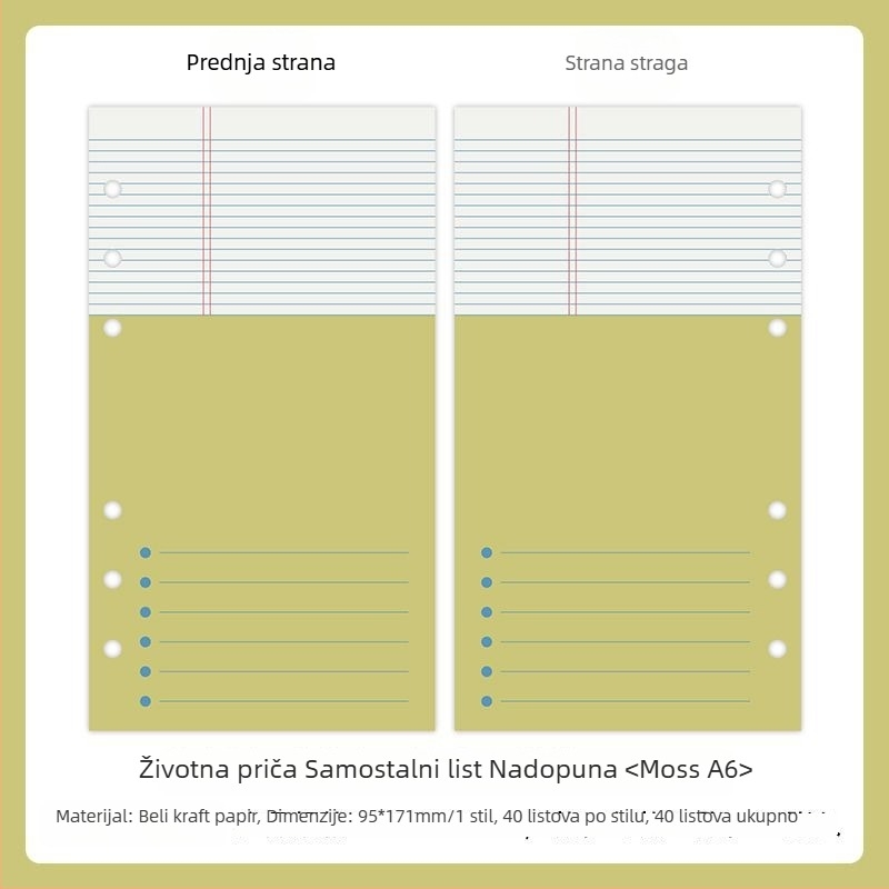 Mr.paper M5 unutarnje stranice bilježnice – papir od drvene celuloze – 10 stranica – kompatibilno s M5 rupama