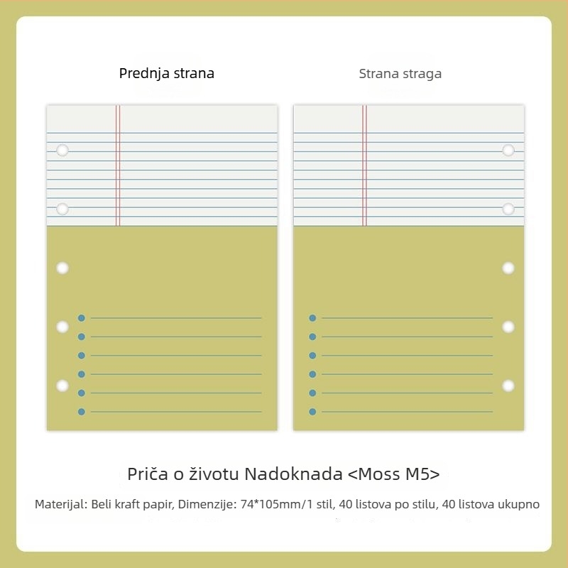 Mr.paper M5 unutarnje stranice bilježnice – papir od drvene celuloze – 10 stranica – kompatibilno s M5 rupama