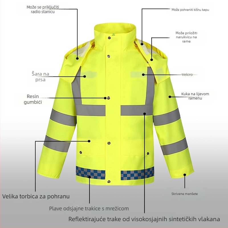 Split kišnog mantila i set hlača za kišu za muškarce, 300D Oxford tkanina, reflektirajući PU, PU ljepilo za vodootporni sloj, šifra proizvoda 8202