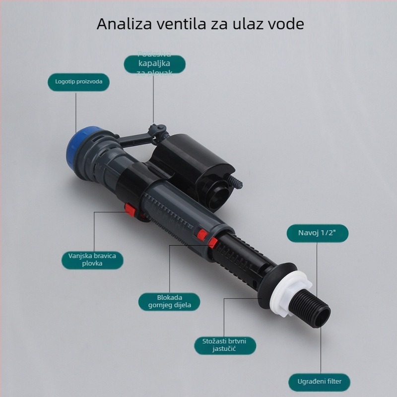Ventil za ulaz vode u WC-u – univerzalni dijelovi spremnika, kontrola visine razine vode, POM materijal, ubrizgano kalupljenje