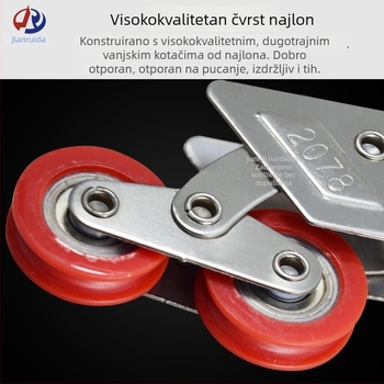 Dvostruka kolotura za prozore i klizna vrata, teškog tipa — model 2078/2008/888; vanjski promjer kolotka 8/28 mm; promjer osovine 16 mm; nosivost 56 kg; materijal: nehrđajući čelični okvir / najlonska kotač