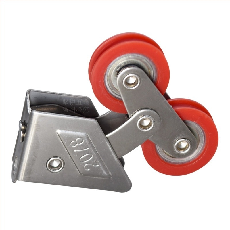 Dvostruka kolotura za prozore i klizna vrata, teškog tipa — model 2078/2008/888; vanjski promjer kolotka 8/28 mm; promjer osovine 16 mm; nosivost 56 kg; materijal: nehrđajući čelični okvir / najlonska kotač
