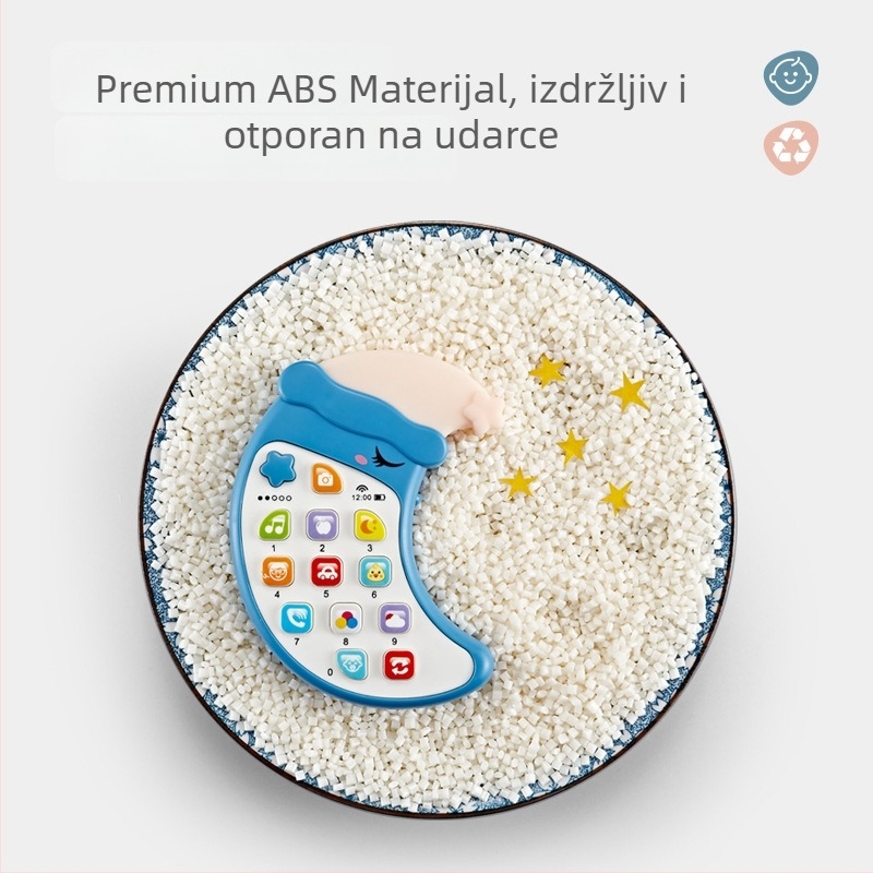 Edukativni glazbeni dječji telefon – oblik mjeseca, baterijski, ABS plast, 0–3 godine, marka Yisheng teaching aids