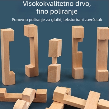 Drveni Luban Lock / Kong Ming Lock – puzzle za otvaranje brava, deset razina visoke težine, devetčlani prsten, za uzrast 7–14 godina