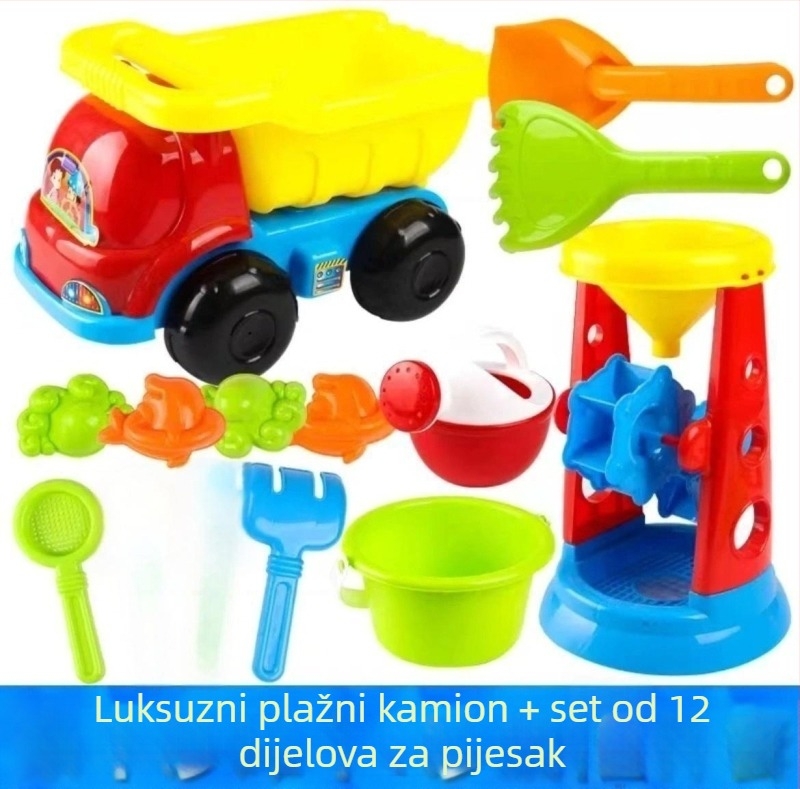 Xinhang Toys Plastični set alata za igru u pijesku – kanta i lopatica, mrežasta torba, za djecu od 4 do 6 godina
