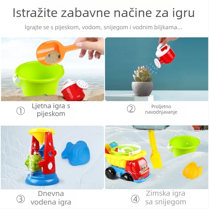 Xinhang Toys Plastični set alata za igru u pijesku – kanta i lopatica, mrežasta torba, za djecu od 4 do 6 godina