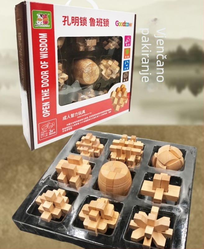 Drveni Lu Ban Lock / Kongming Lock puzzle za otključavanje, Ruisheng, za djecu 8–12 godina