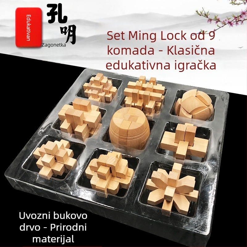 Drveni Lu Ban Lock / Kongming Lock puzzle za otključavanje, Ruisheng, za djecu 8–12 godina